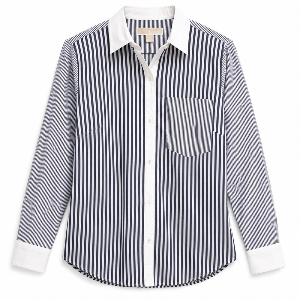 MICHAEL KORS BLUE WHITE Stripe Button Up Sz M BNWT